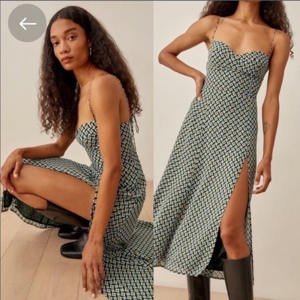Reformation Juliette Dress, Green Checkered, Size 8